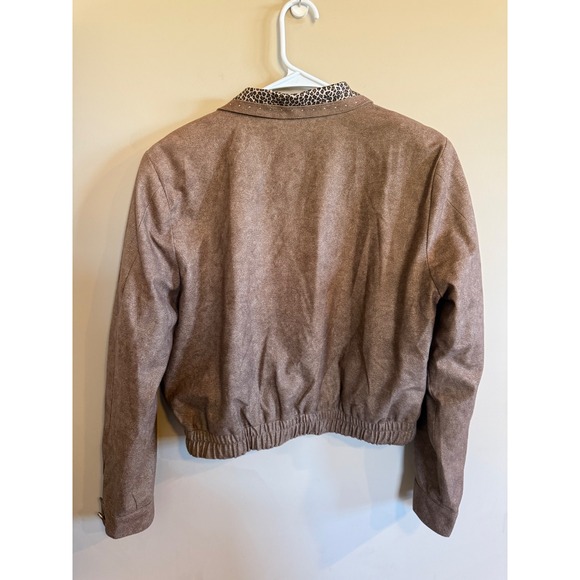 City Girl Sport Women's Brown Faux Leather Cheetah Trim Jacket Size 10 - Picture 3 of 3